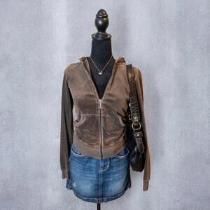 Vintage Y2K Juicy Couture Brown Velour Hooded Tracksuit Jacket Small